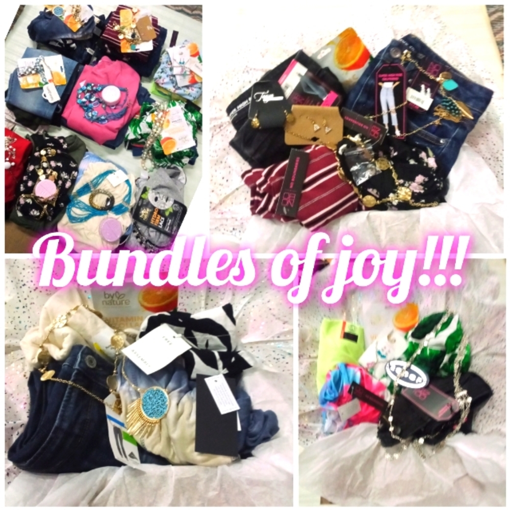 Bundles of joy! 2 women's tops, 2 bottoms, 2 pieces of jewelry,+ 1 beauty item